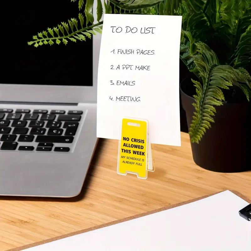 Funny Acrylic Desk Sign - "No Crisis Allowed This Week" - Humorous Office Decor, Perfect Gift for Colleagues