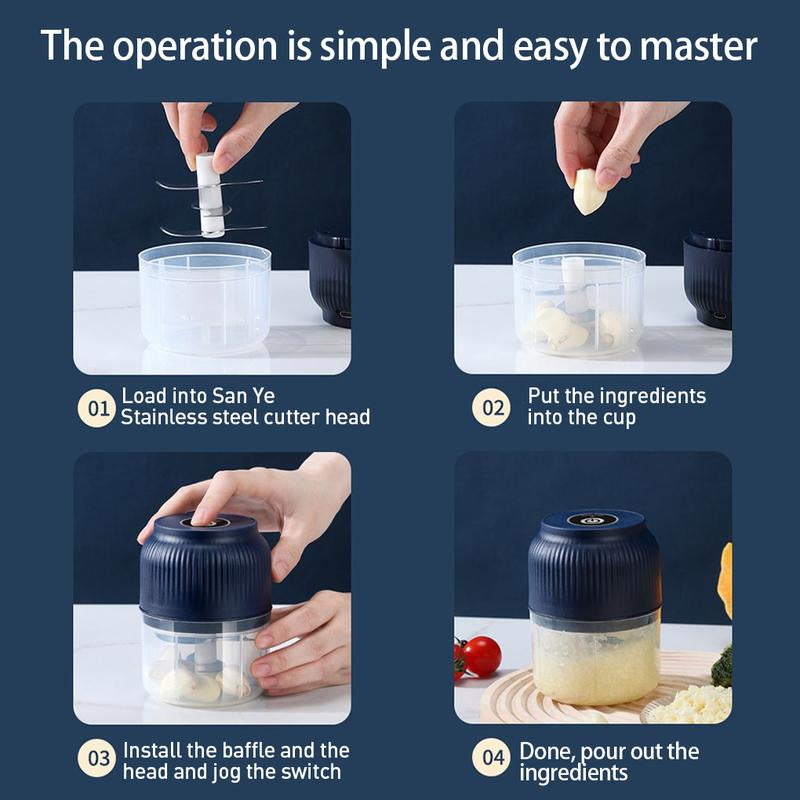 Electric Garlic Chopper,Mini Portable Veggie Chopper,300Ml Garlic Grinder Masher Onion Chopper, Blender to Vegetable, Cordless Food Processor for Ginger, Chili, Fruit, Meat, Spices, Beans, Etc