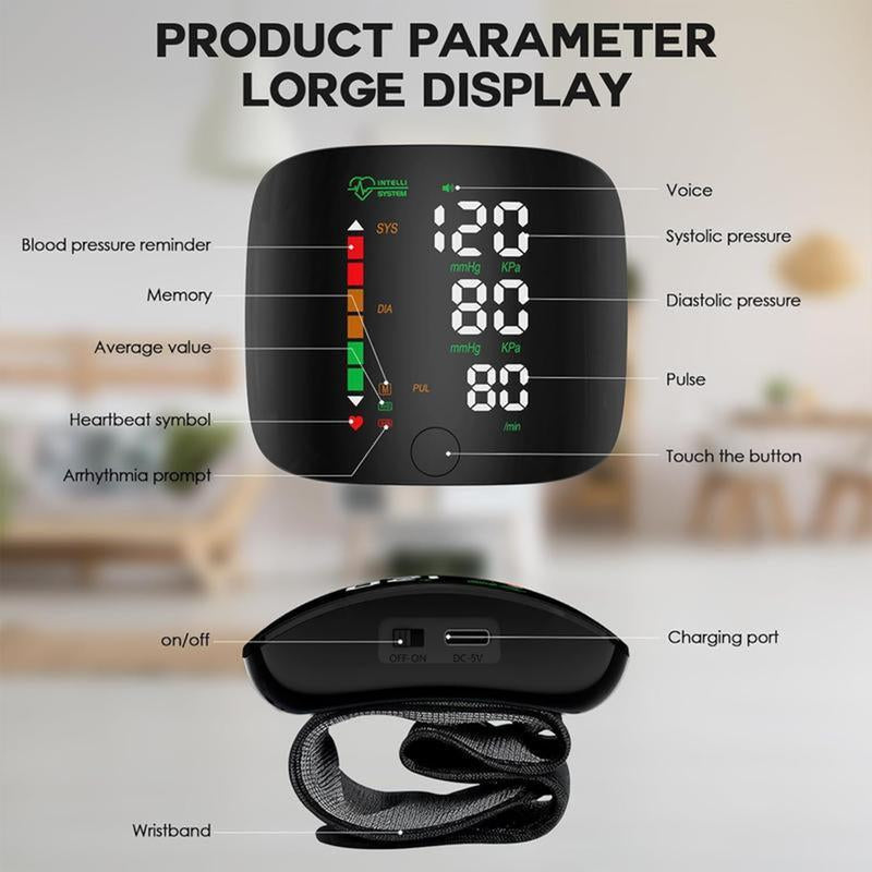 Wrist Blood Pressure Monitor, Rechargeable Blood Pressure Monitor for Home Use, LED Display, Voice Broadcast, Wrist Measuring Instrument, Touch Screen Wrist Blood Pressure Cuff, 99X2 Reading Memory Wrist Blood Pressure Monitor, with Carrying Case.
