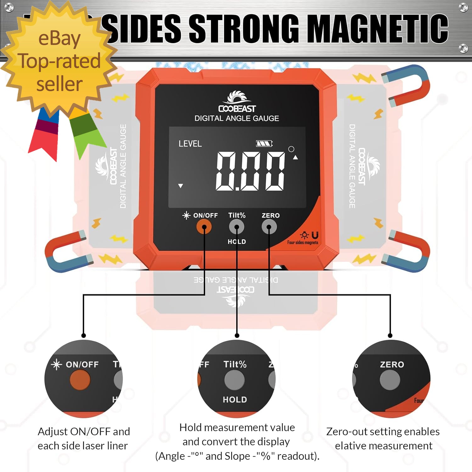 Digital Angle Finder Magnetic Rechargeable Digital Angle Gauge Mini Protractor