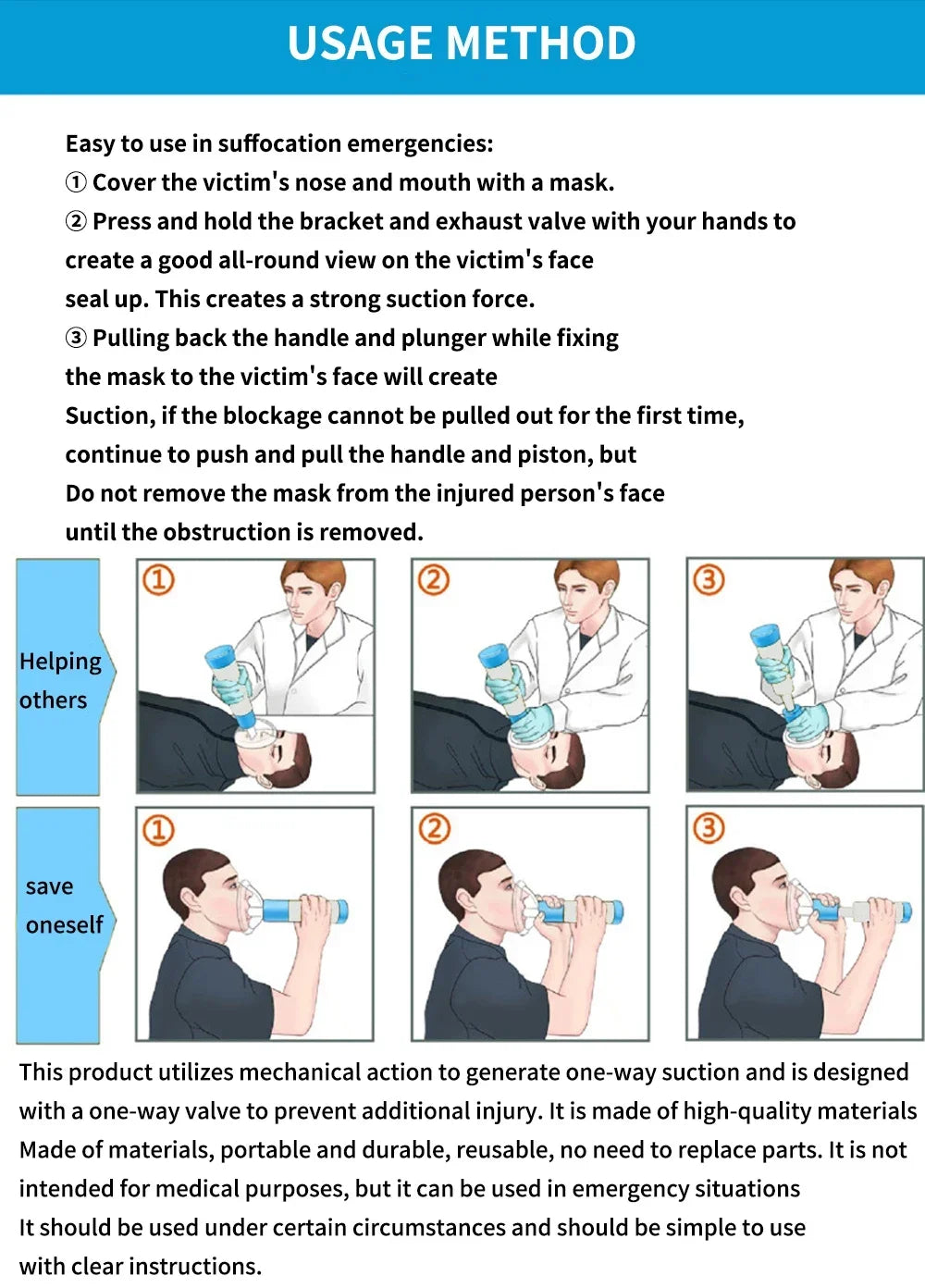 Anti Choking Rescue Device anti Asphyxia Face Mask Emergency Home Rescue Adults & Children First Aid Kit