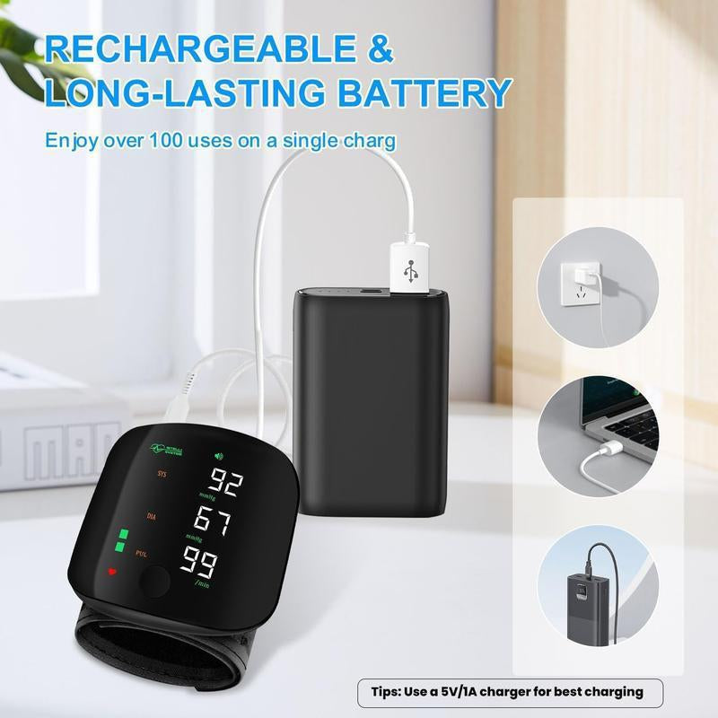 Wrist Blood Pressure Monitor, Rechargeable Blood Pressure Monitor for Home Use, LED Display, Voice Broadcast, Wrist Measuring Instrument, Touch Screen Wrist Blood Pressure Cuff, 99X2 Reading Memory Wrist Blood Pressure Monitor, with Carrying Case.
